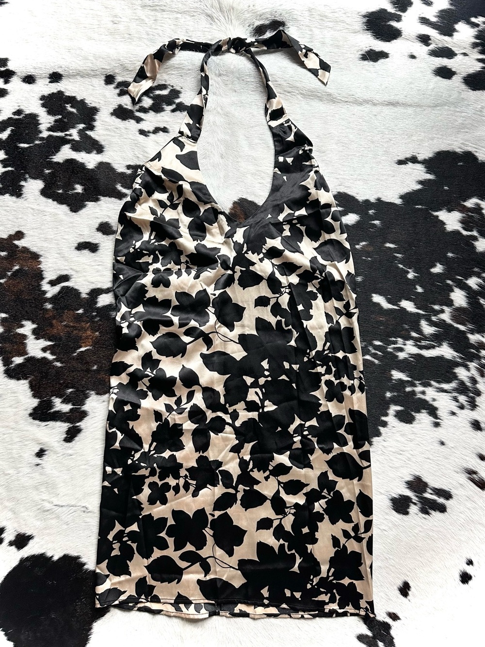 KZ Studio 100% Recycled Black Cream Floral Halter Slip Dress